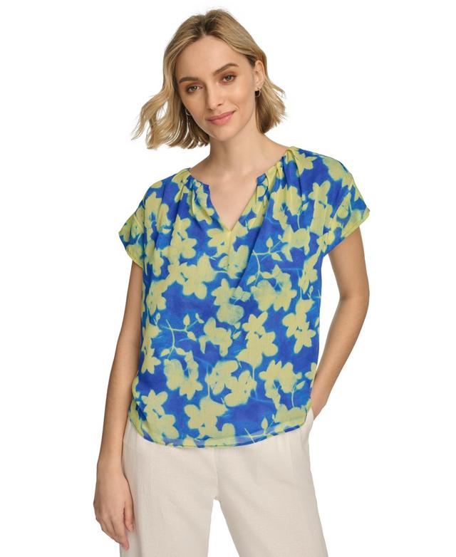 Calvin Klein Womens Short Sleeve Floral-Print Blouse Product Image