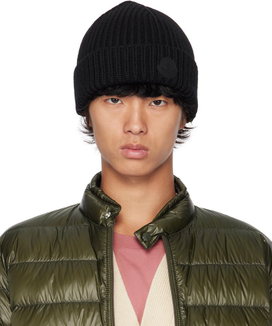 MONCLER Black Wool Beanie In 999 - Black Product Image