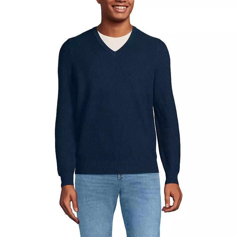 Mens Lands End Washable Merino Wool V-Neck Sweater Radiant Blue Product Image