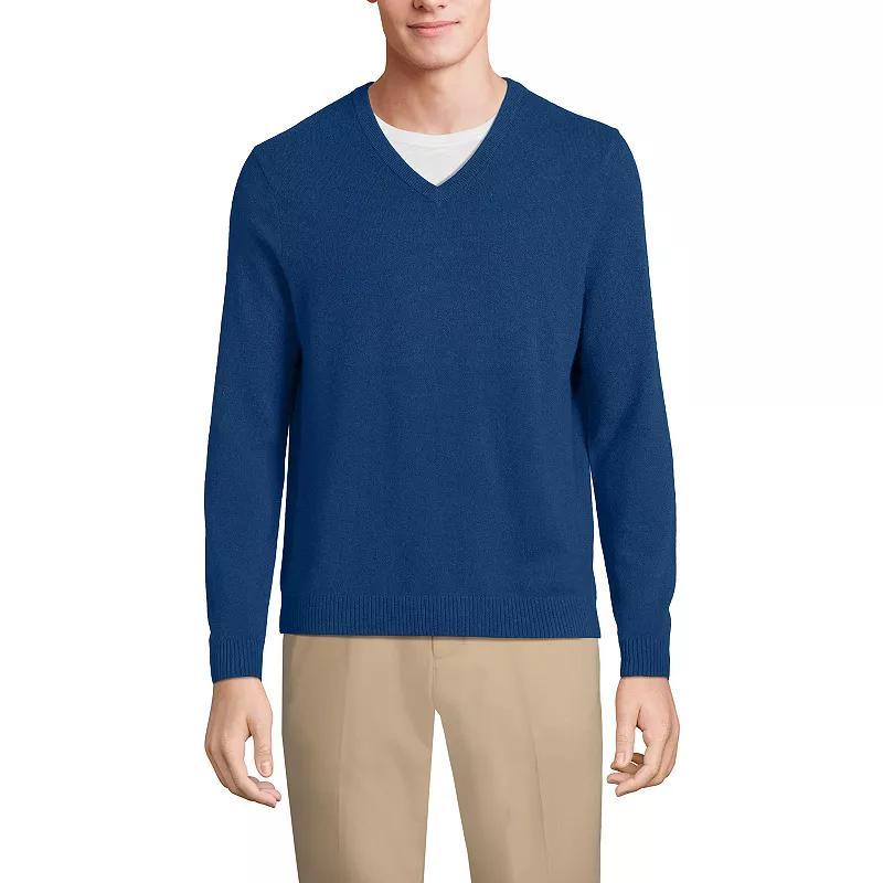 Mens Lands End Fine-Gauge Cashmere V-neck Sweater Dark Blue Product Image