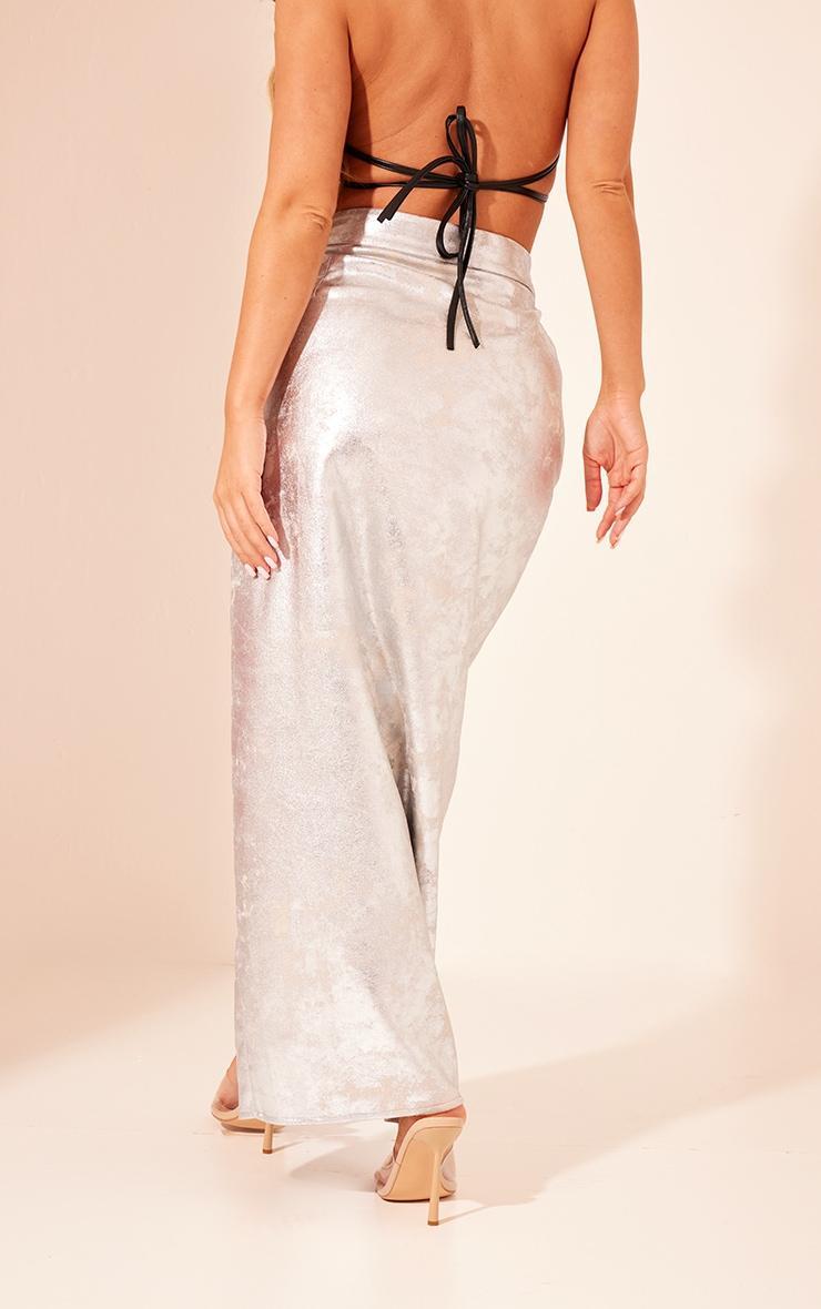 Silver Coated Split Back Maxi Skirt Product Image