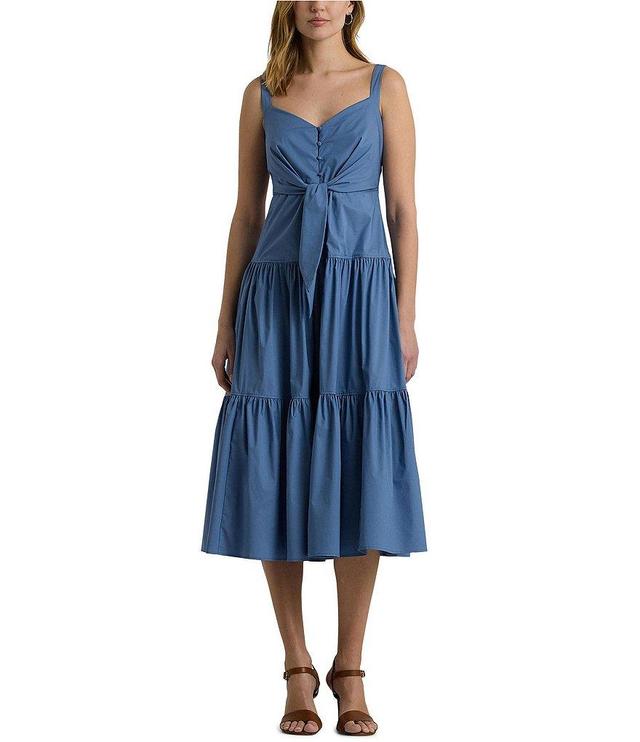 Lauren Ralph Lauren V-Neck Sleeveless Tie Front Tiered Skirt Midi Dress Product Image