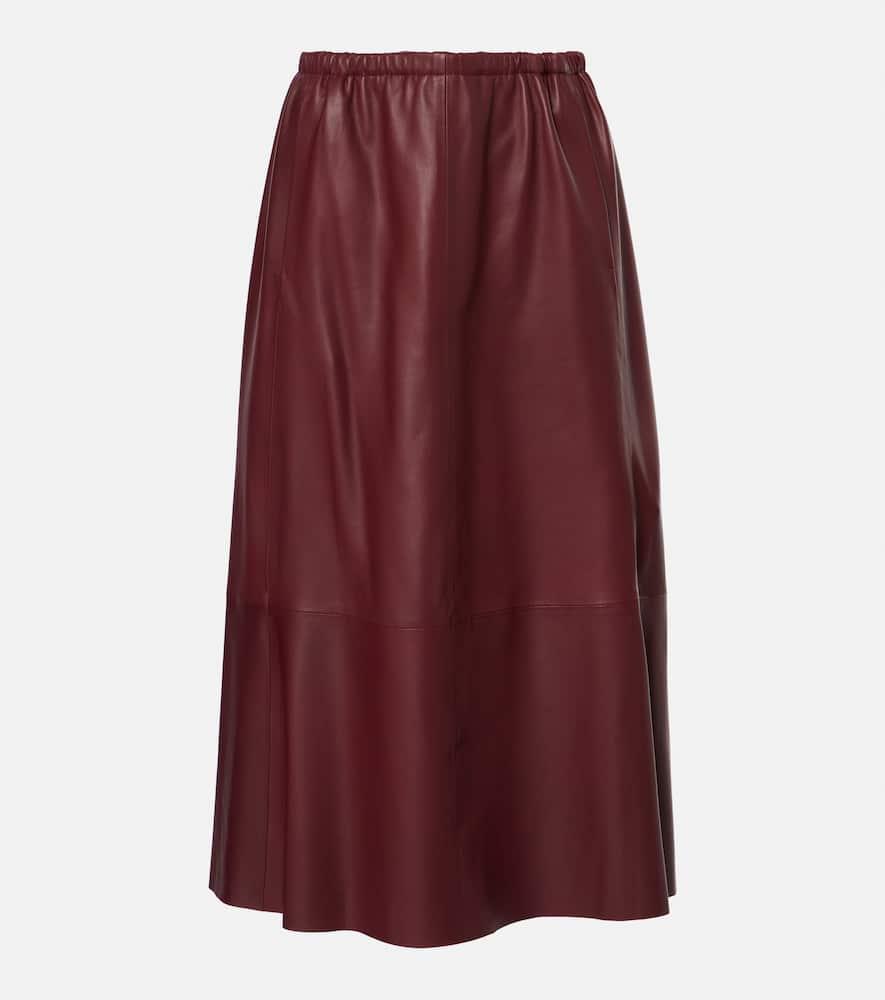 VINCE Lambskin Gathered Midi Skirt In Red Product Image