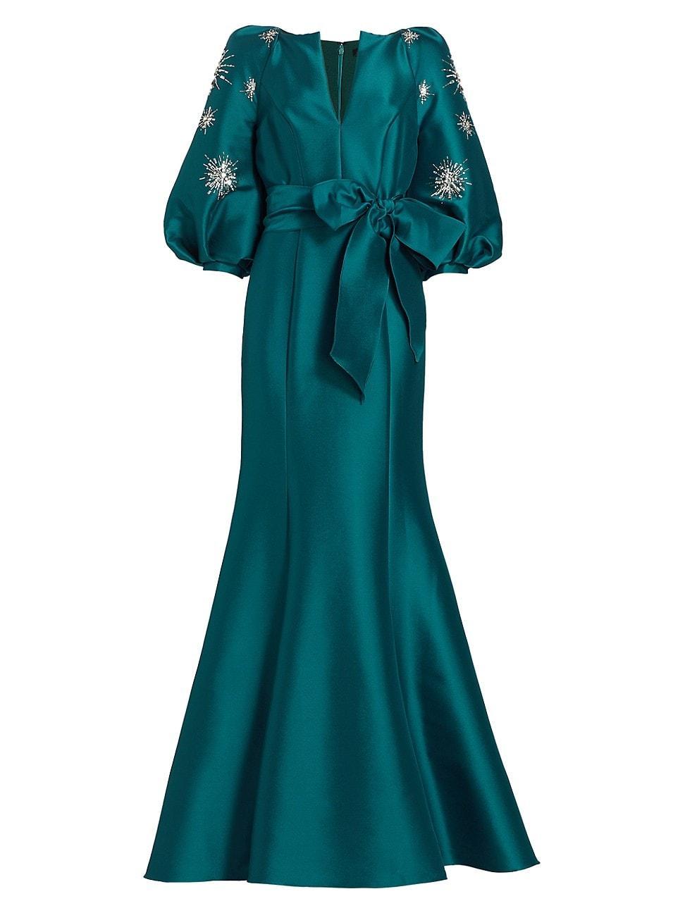 Womens Embellished Blouson-Sleeve Gown Product Image