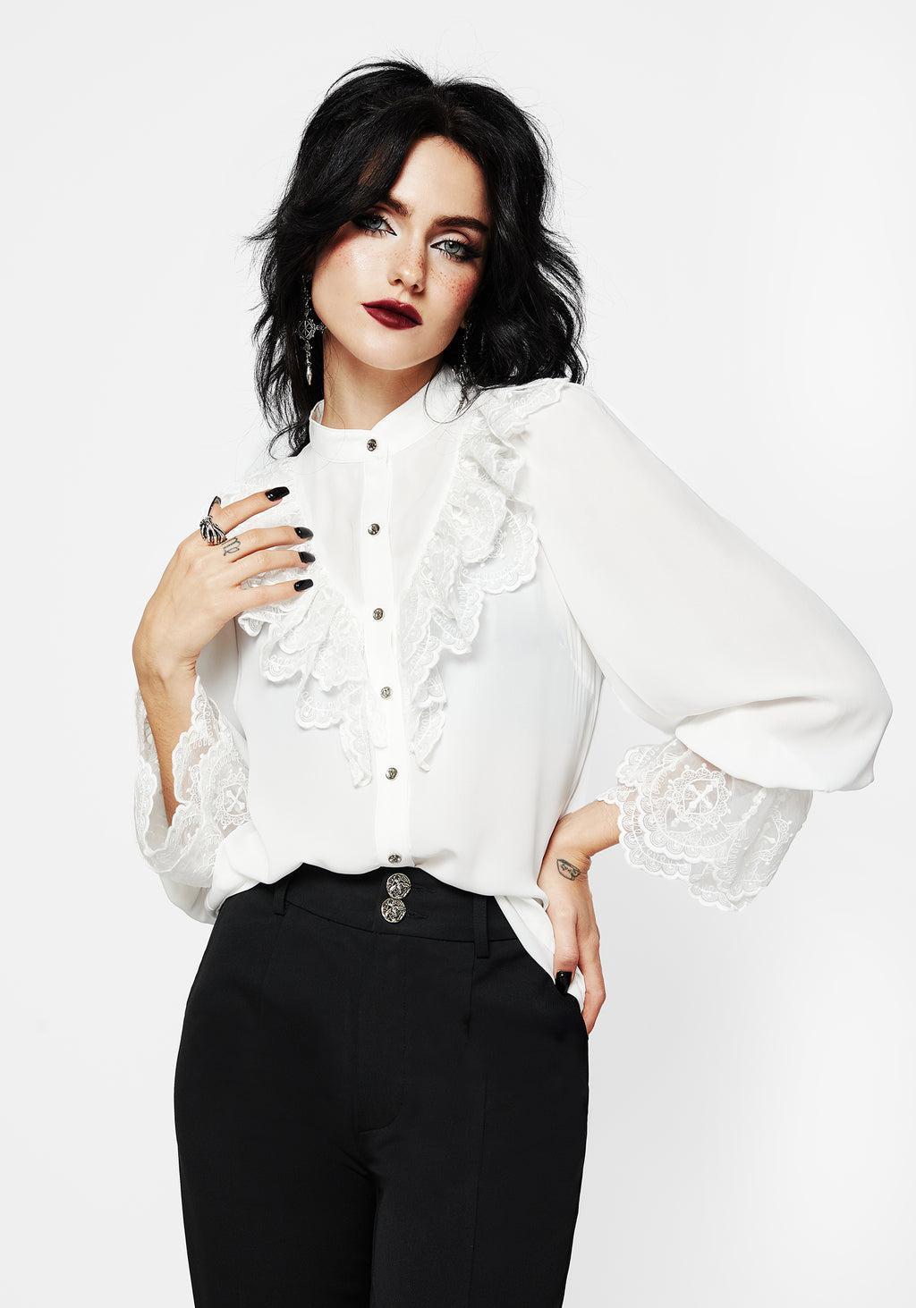 Constance Lace Frill Button Up Blouse Top Product Image