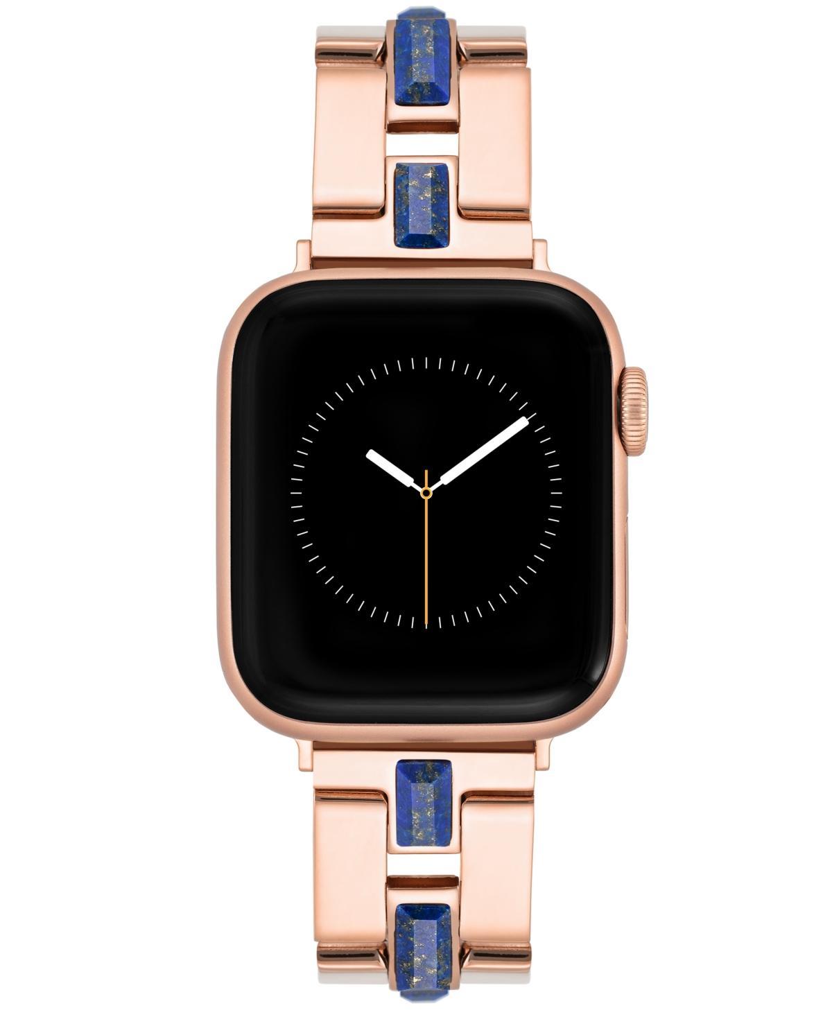 Anne Klein Womens Alloy with Blue Lapis Gemstone Accents Link Bracelet Compatible with 38mm/40mm/41mm Apple Watch - Blue, Rose Gold-To Product Image