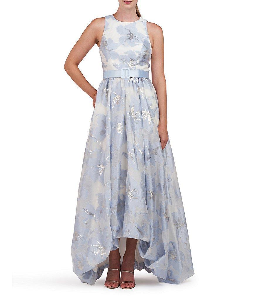 Kay Unger Floral Metallic Organza Jacquard Bubble Hi Lo Hem Ball Gown Product Image