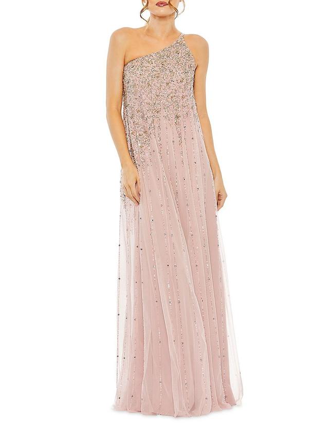 Mac Duggal Beaded One Shoulder Sleeveless Beaded Gown Product Image