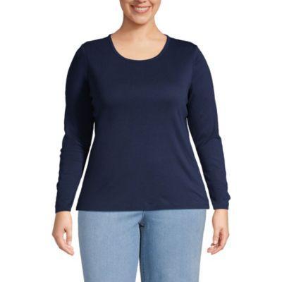 Plus Size Cotton Rib Long Sleeve Crewneck T-Shirt Product Image