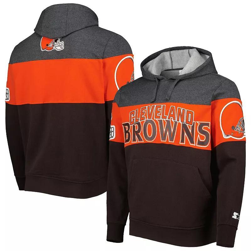 Mens Starter Brown/Heather Charcoal Cleveland Browns Extreme Pullover Hoodie Grey Product Image