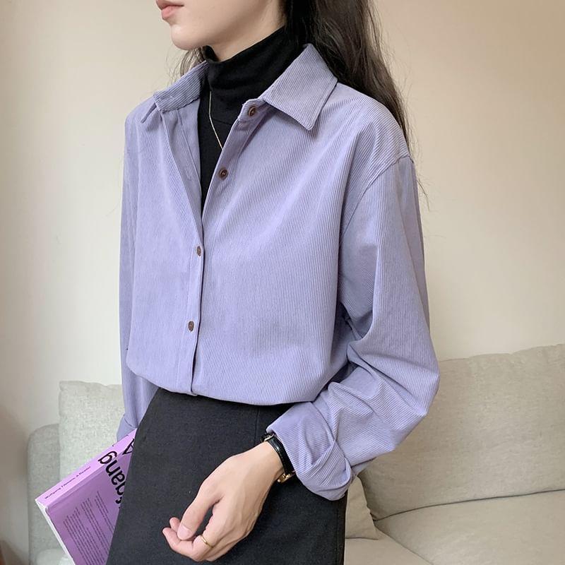 Long-Sleeve Corduroy Plain Shirt Product Image