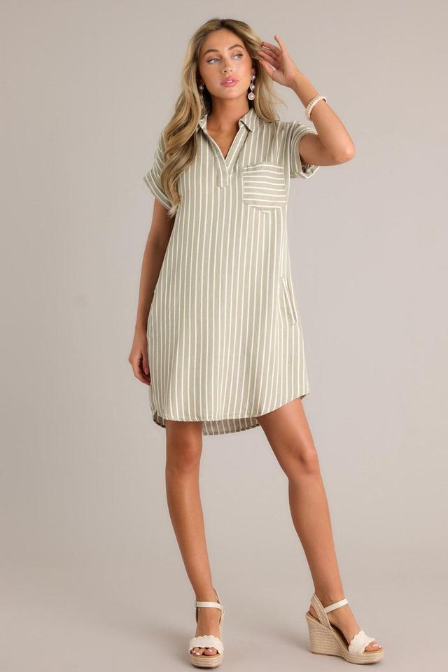 Linear Elegance Olive Green Stripe Mini Shirt Dress Product Image