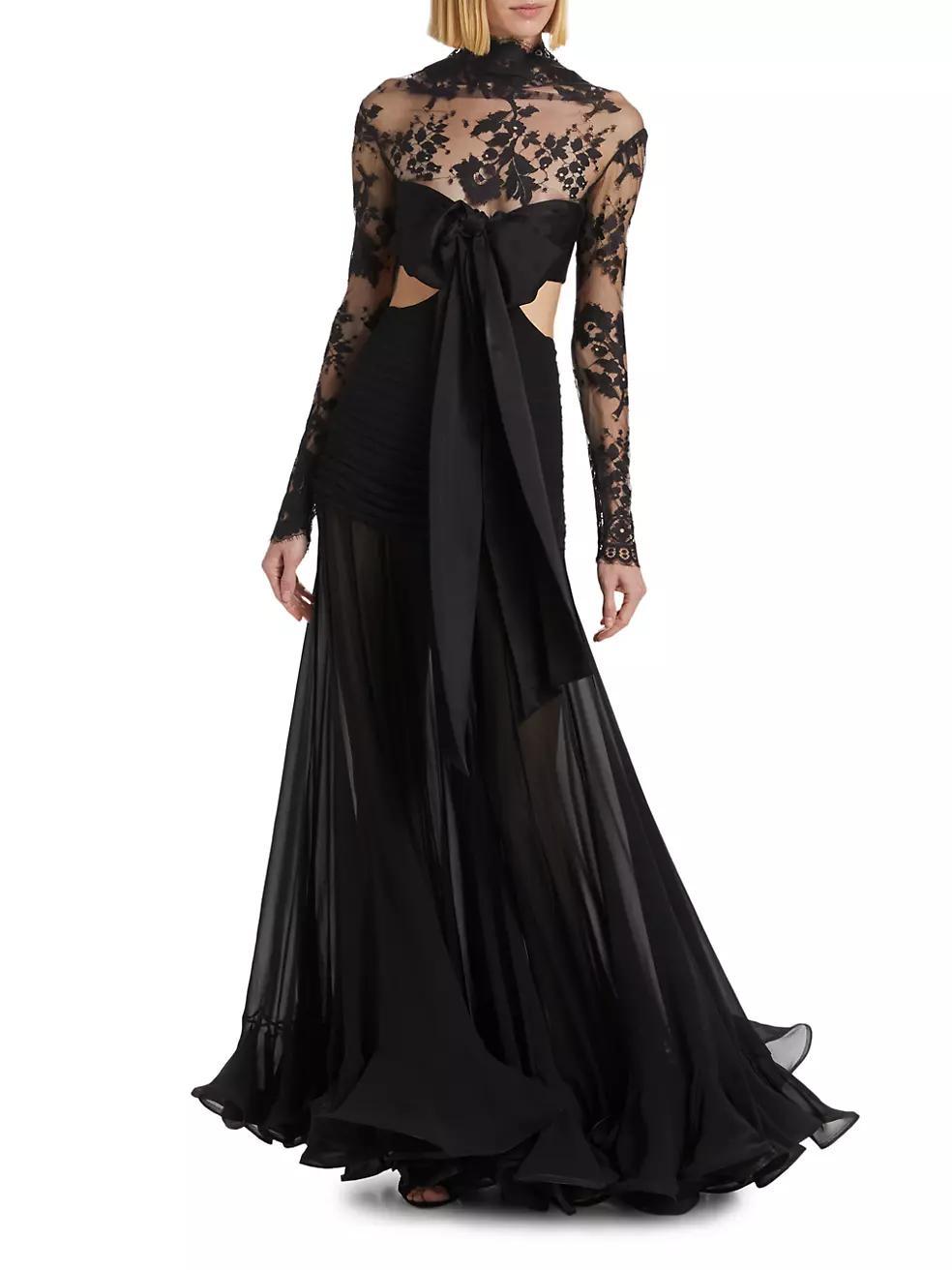 Cut-Out Silk & Lace Gown Product Image