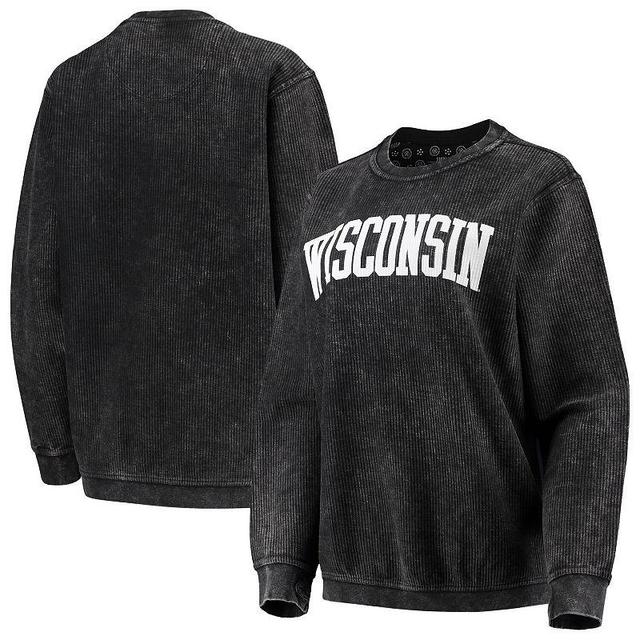 Womens Pressbox Wisconsin Badgers Comfy Cord Vintage Wash Basic Arch Pullover Sweatshirt Product Image