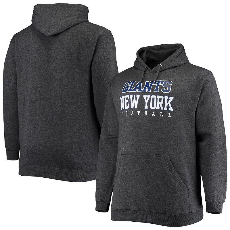 Mens Big and Tall Heathered Charcoal New York Giants Practice Pullover Hoodie Product Image