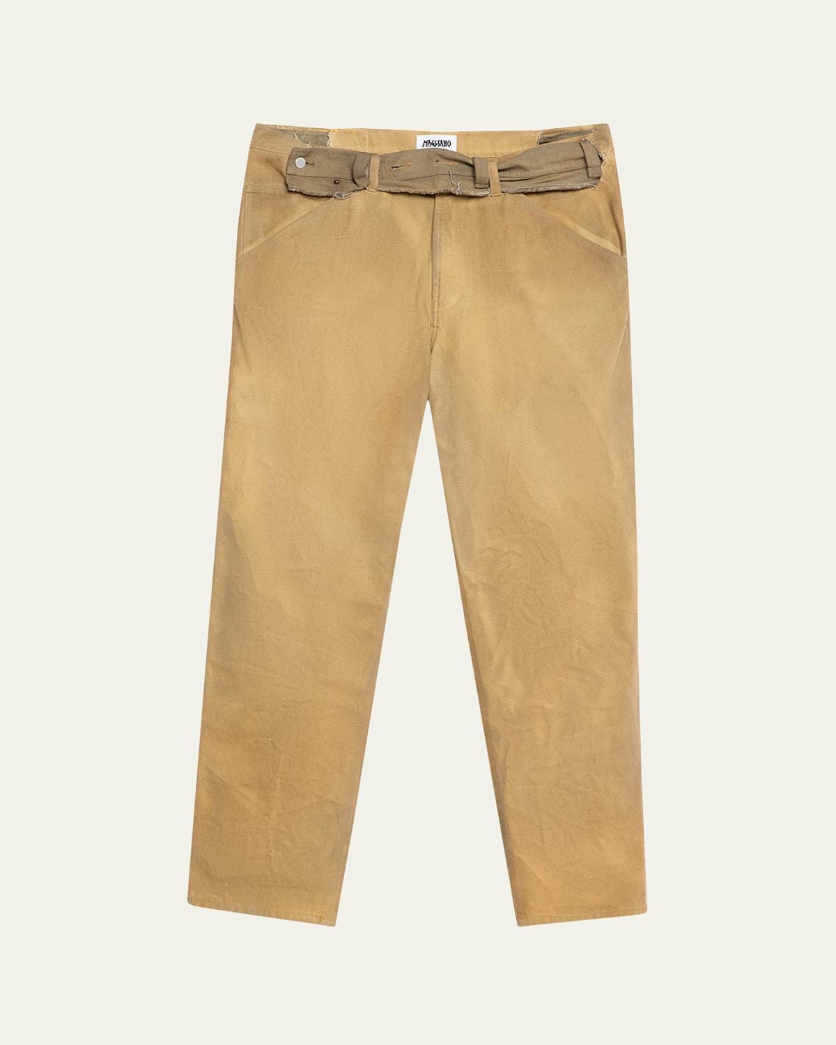 Mens Canvas Contrast-Belt Workwear Pants Product Image