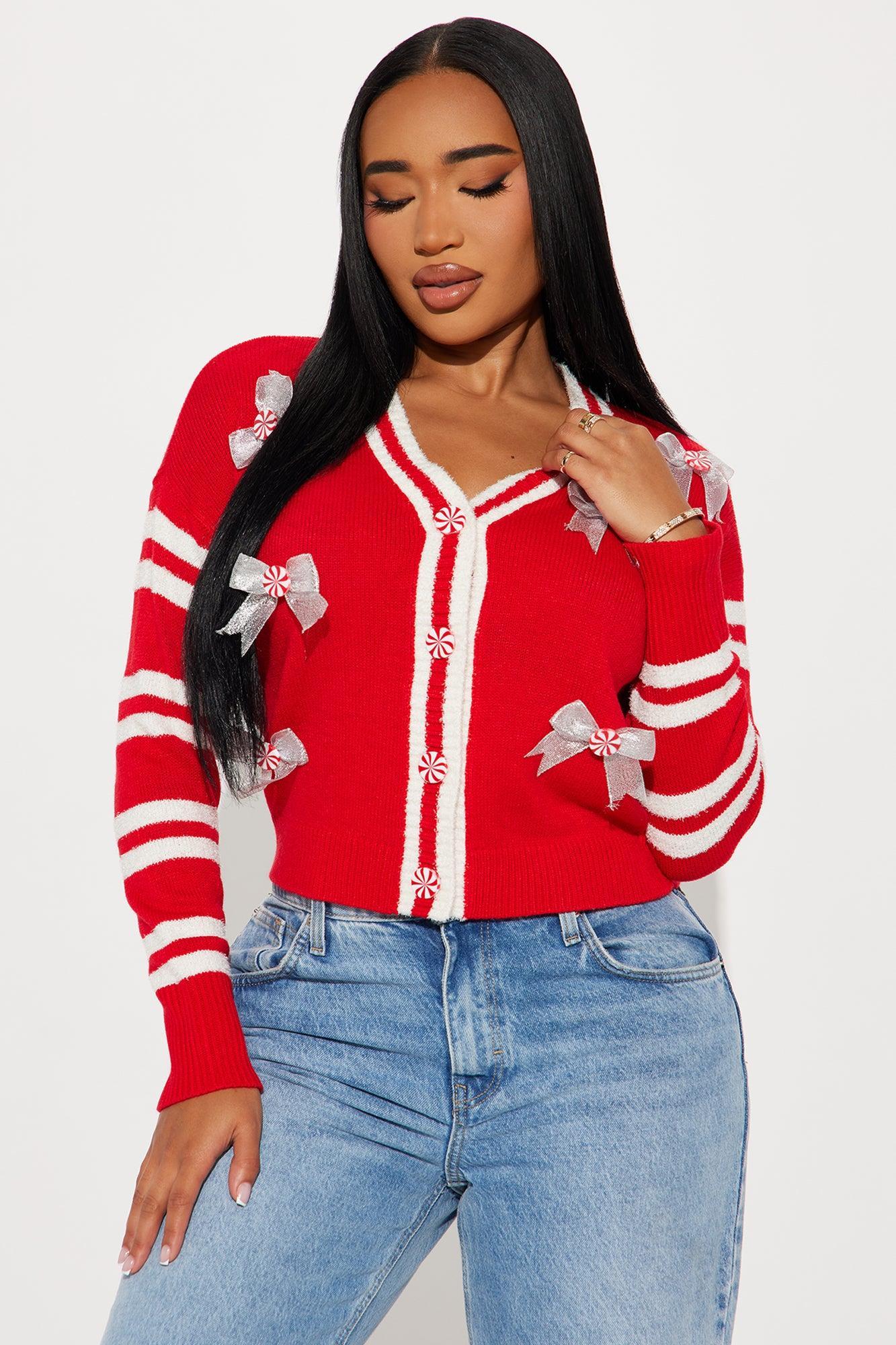 Peppermint Time Cardigan - Red/combo Product Image