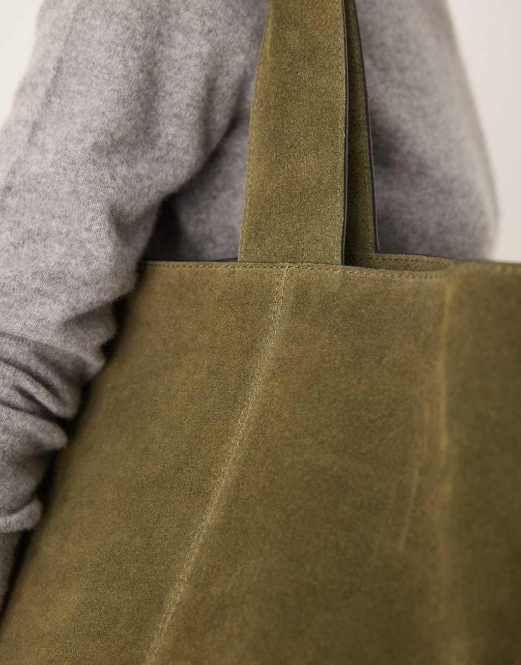 ASOS DESIGN suede boxy tote bag in green Product Image