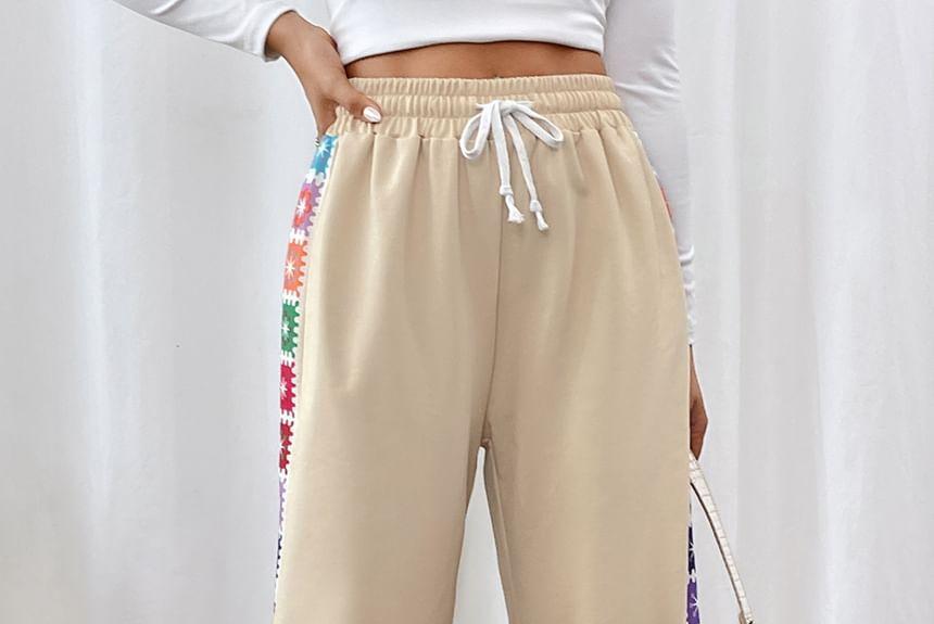 Drawstring Waist Crochet Knit Wide Leg Sweatpants Product Image