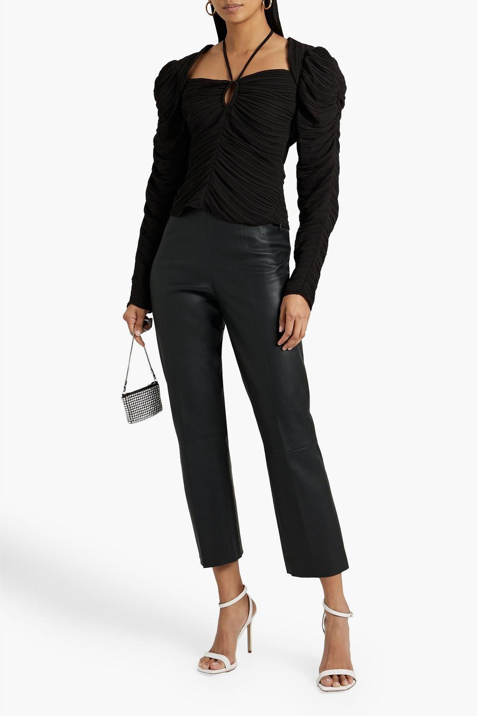 Cutout Plissé-crepe Top In Black Product Image