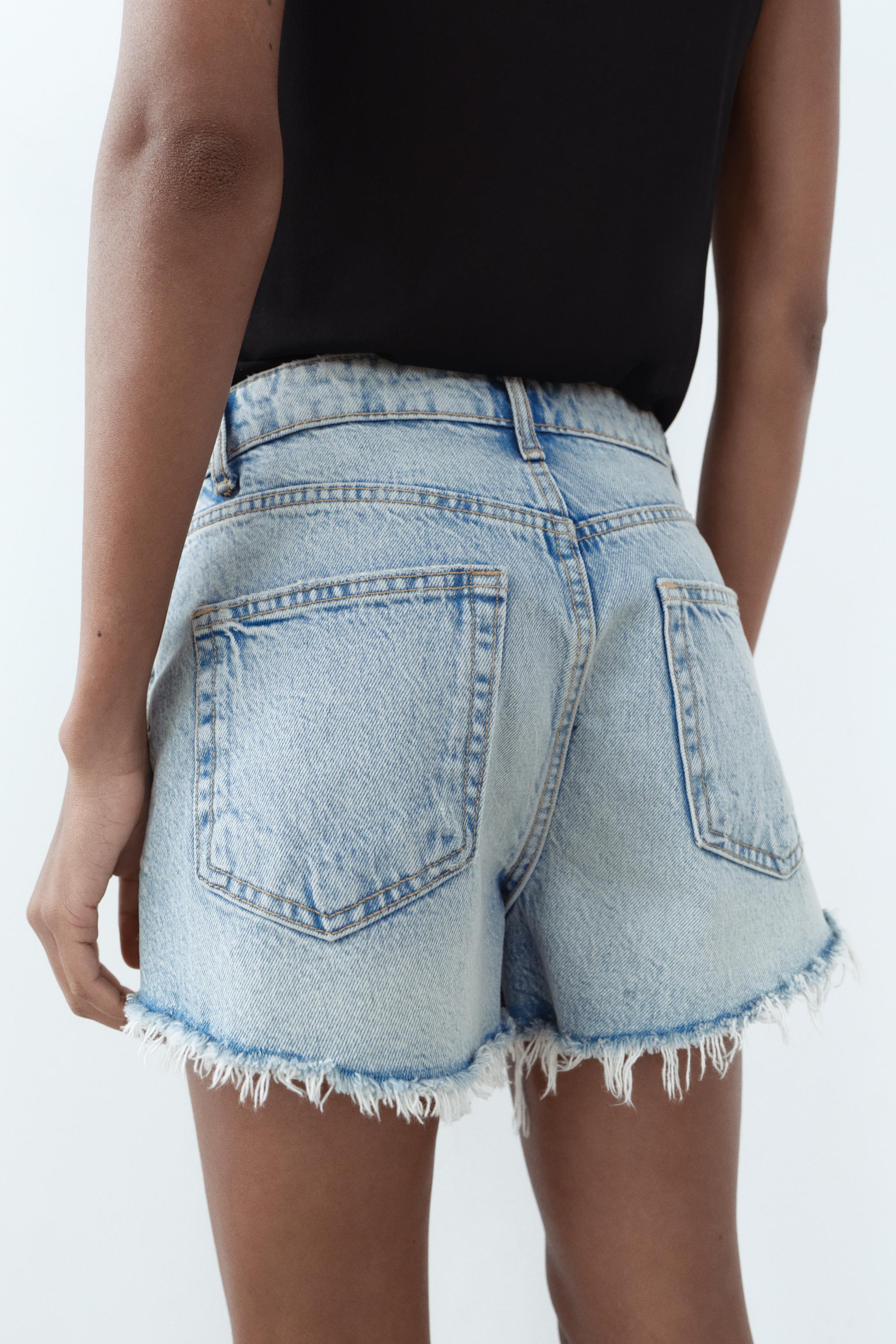 HIGH WAIST RIPPED TRF DENIM SHORTS Product Image