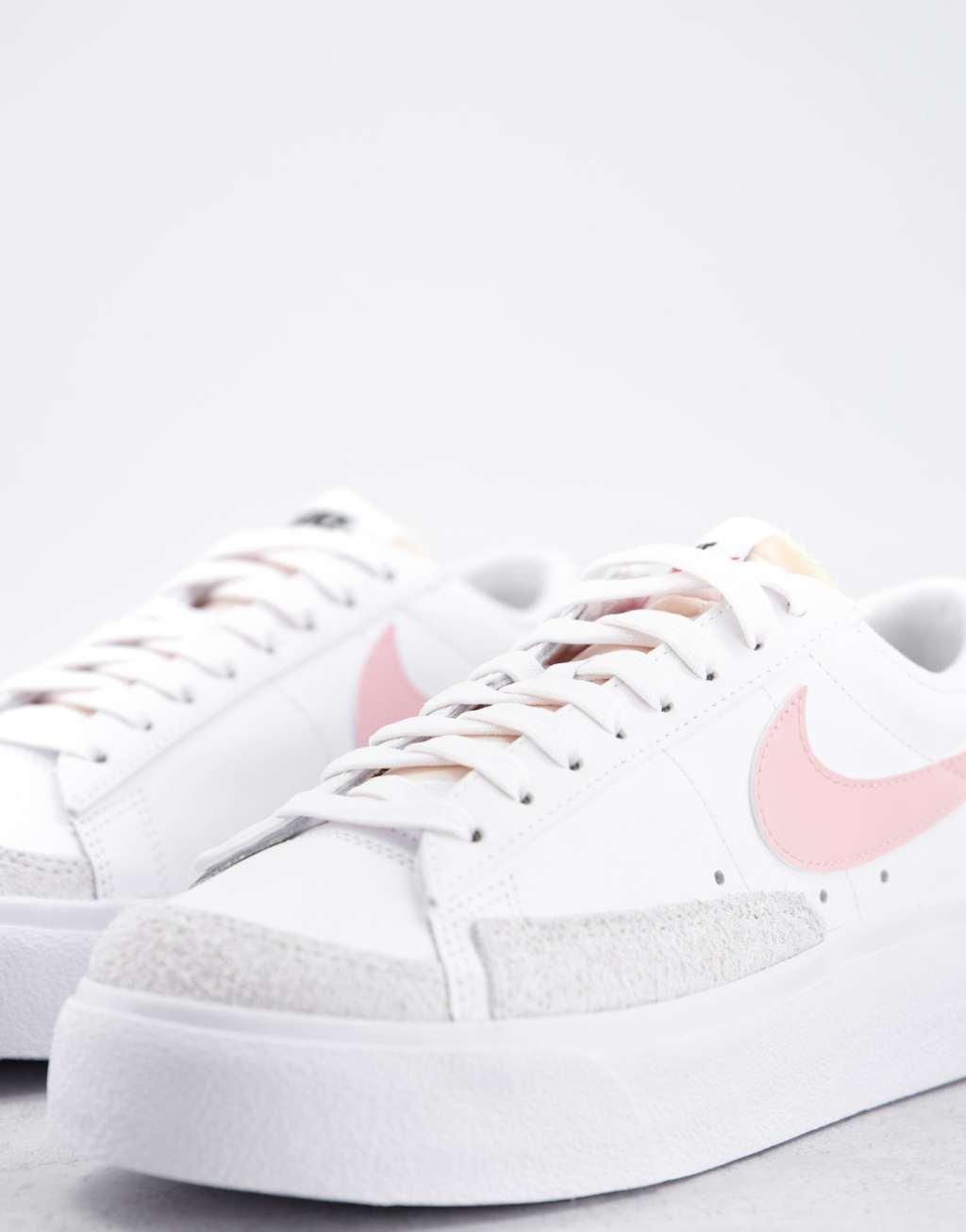 Nike Blazer Low Platform sneakers in white and pink Product Image