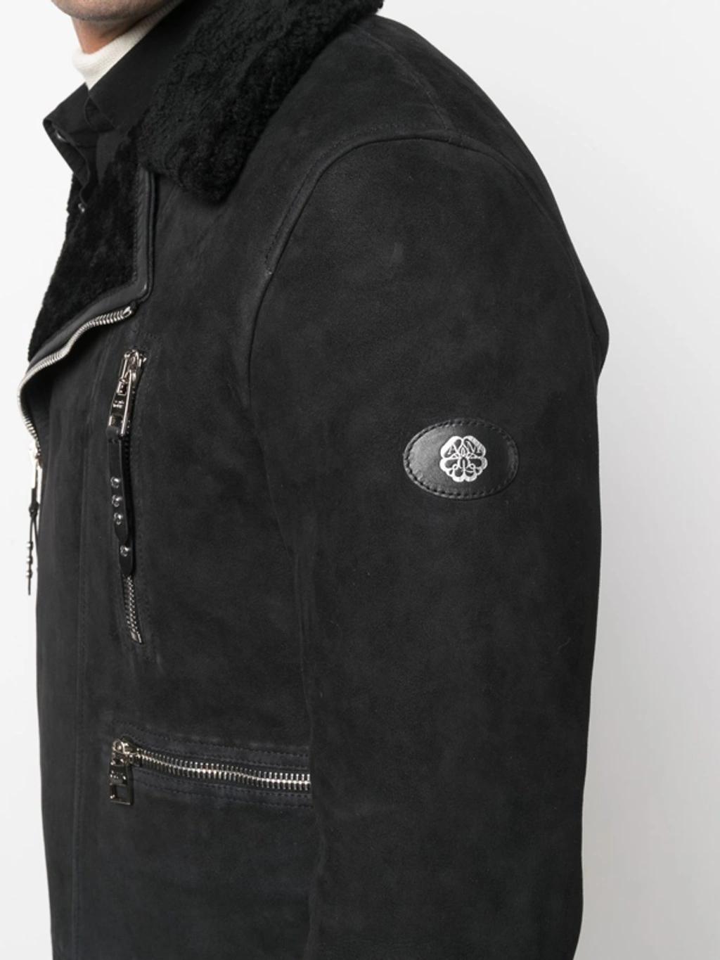 Logo-patch Shearling Biker Jacket In Black Product Image