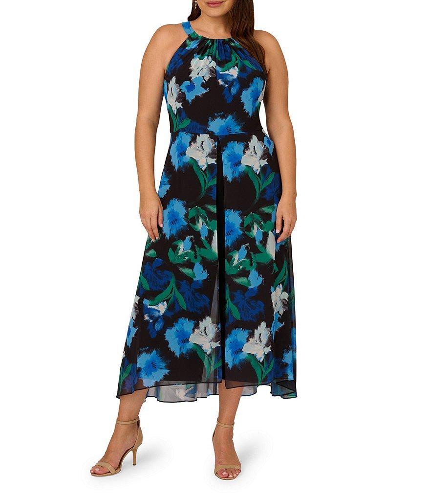 Adrianna Papell Plus Size Sleeveless Halter Neck Floral Jumpsuit Product Image