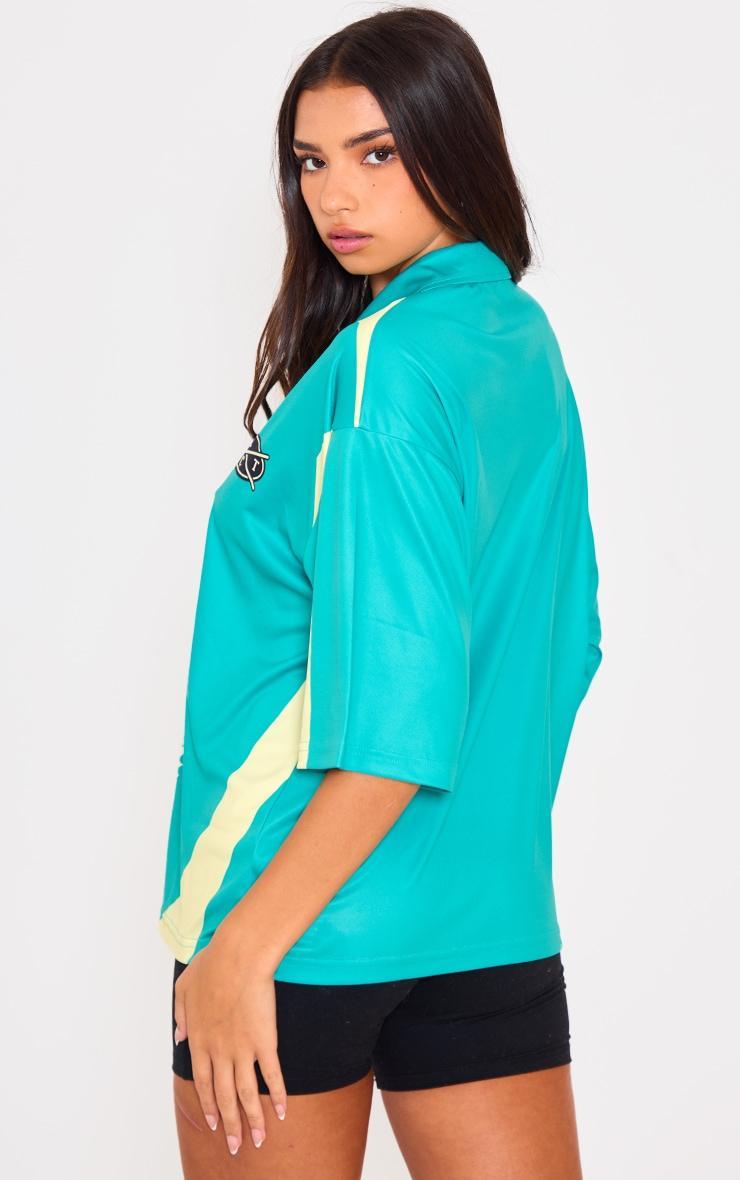 Green Sports Printed Collared Oversized Jersey Product Image