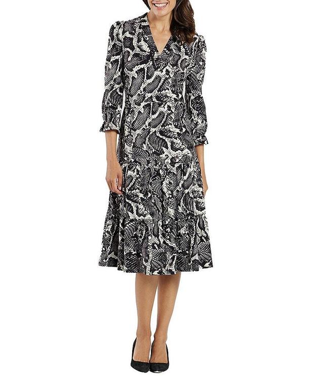 Jude Connally Maggie Python Print Jude Cloth Stretch Knit Split V-Neck A-Line Tiered Dress Product Image