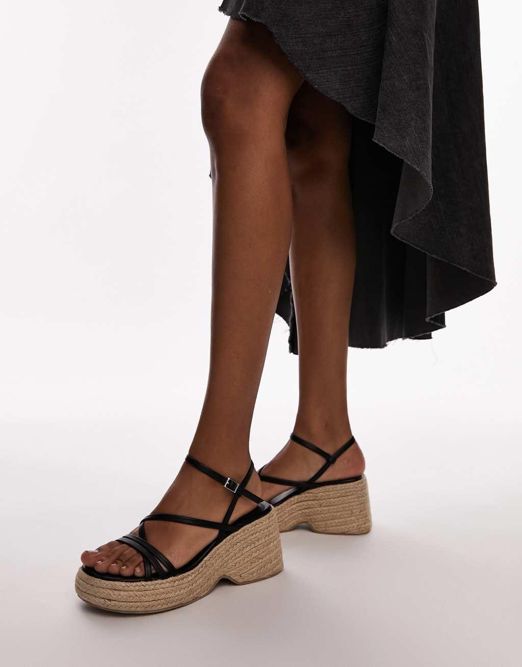 Topshop Jess espadrille wedges in black Product Image