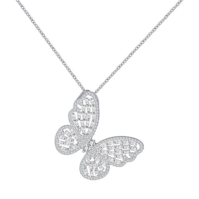 Sterling Silver Cubic Zirconia Butterfly Pendant Necklace, Womens Product Image