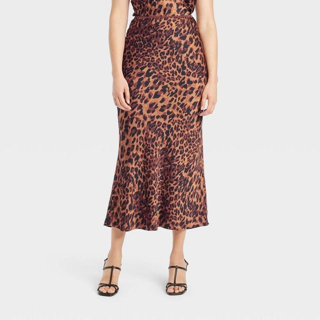 Womens Maxi Slip Skirt - A New Day Brown Leopard Print XS Product Image