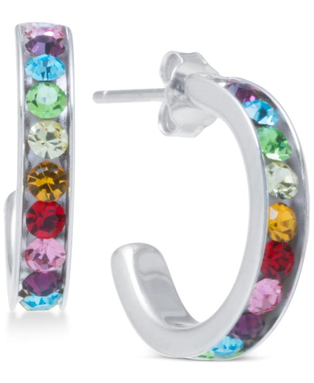 Main and Sterling Sterling Silver 15 mm Crystal Hoop Earrings Earrings, Womens, Multicolor Product Image