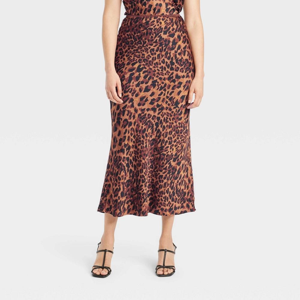 Womens Maxi Slip Skirt - A New Day Brown Leopard Print M Product Image