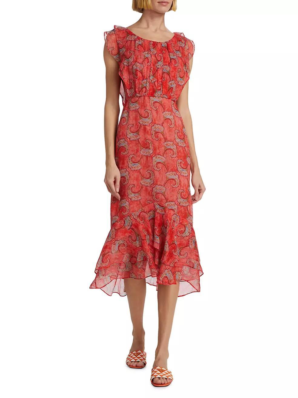 Aisha Silk Paisley Midi-Dress Product Image