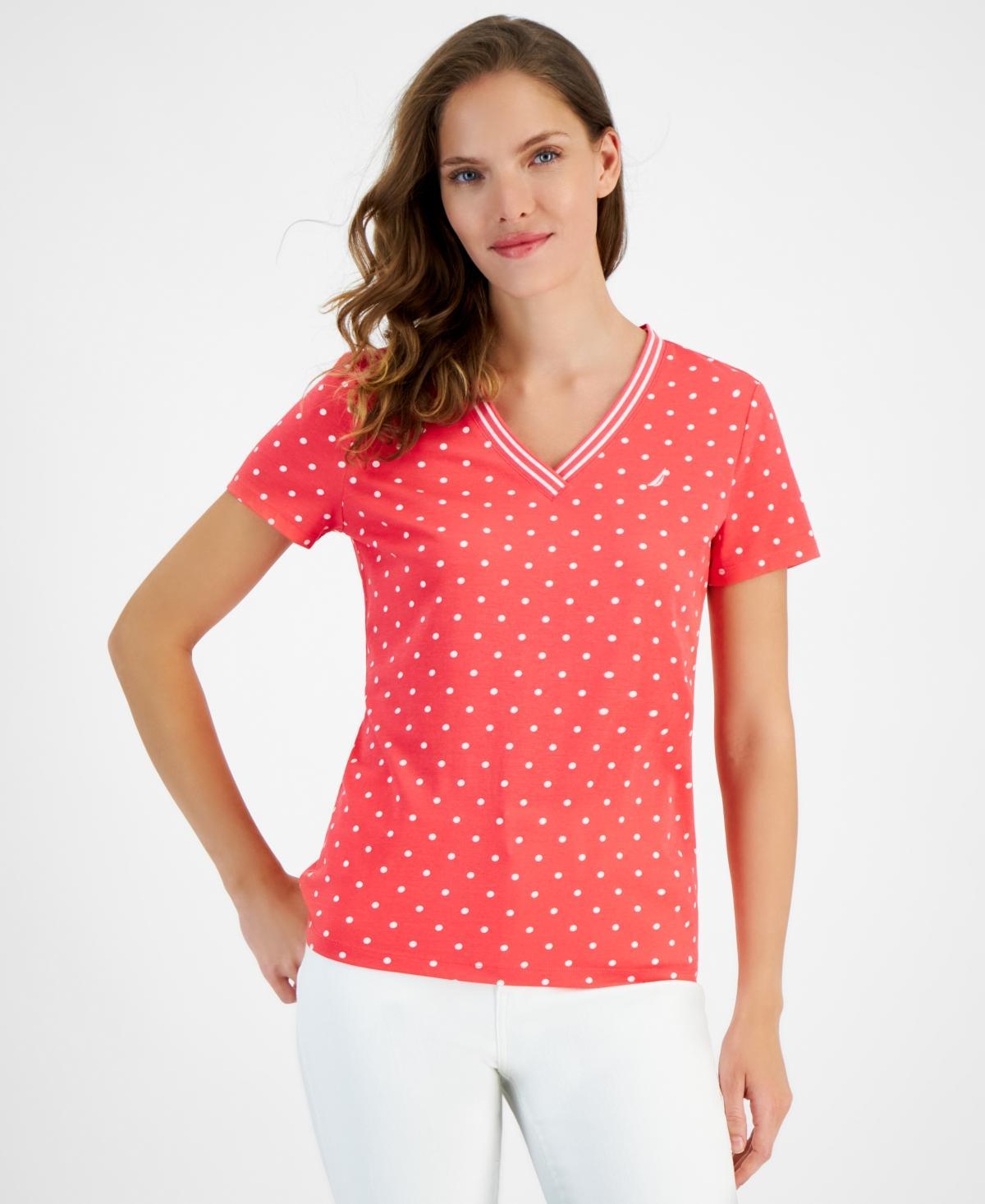 Nautica Jeans Womens Dot-Print V-Neck Short-Sleeve Top - Nigh Sky Product Image