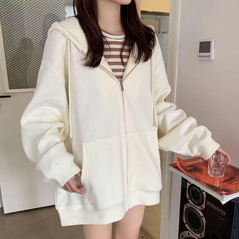 Plain Zip Oversized Hoodie Product Image