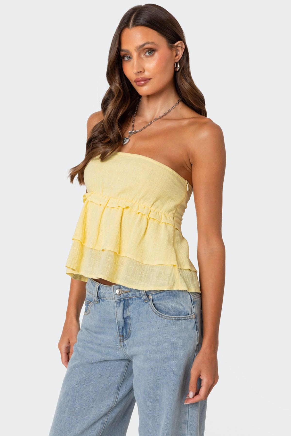 Linen Look Strapless Peplum Top Product Image