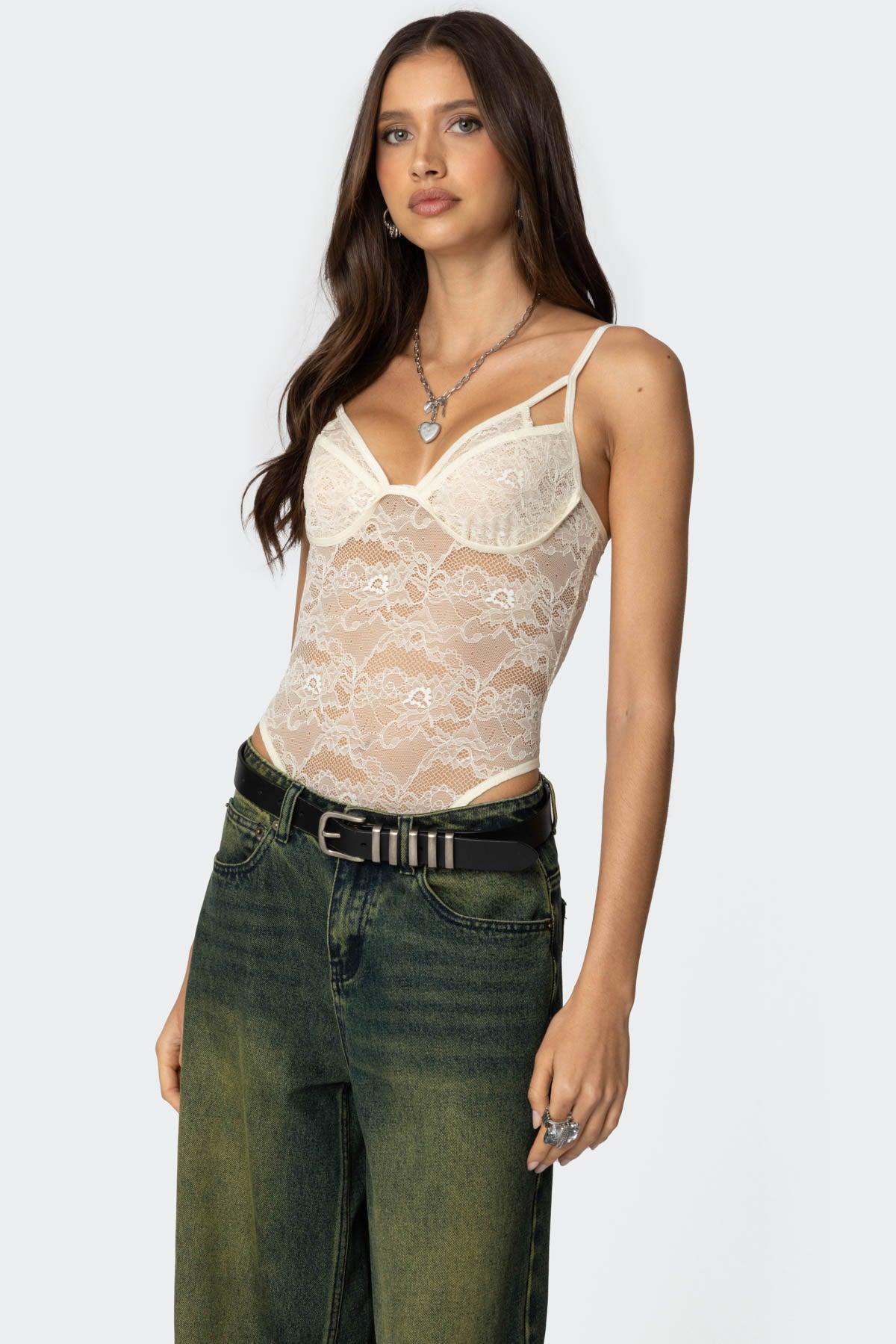 Strappy Sheer Lace Bodysuit Product Image