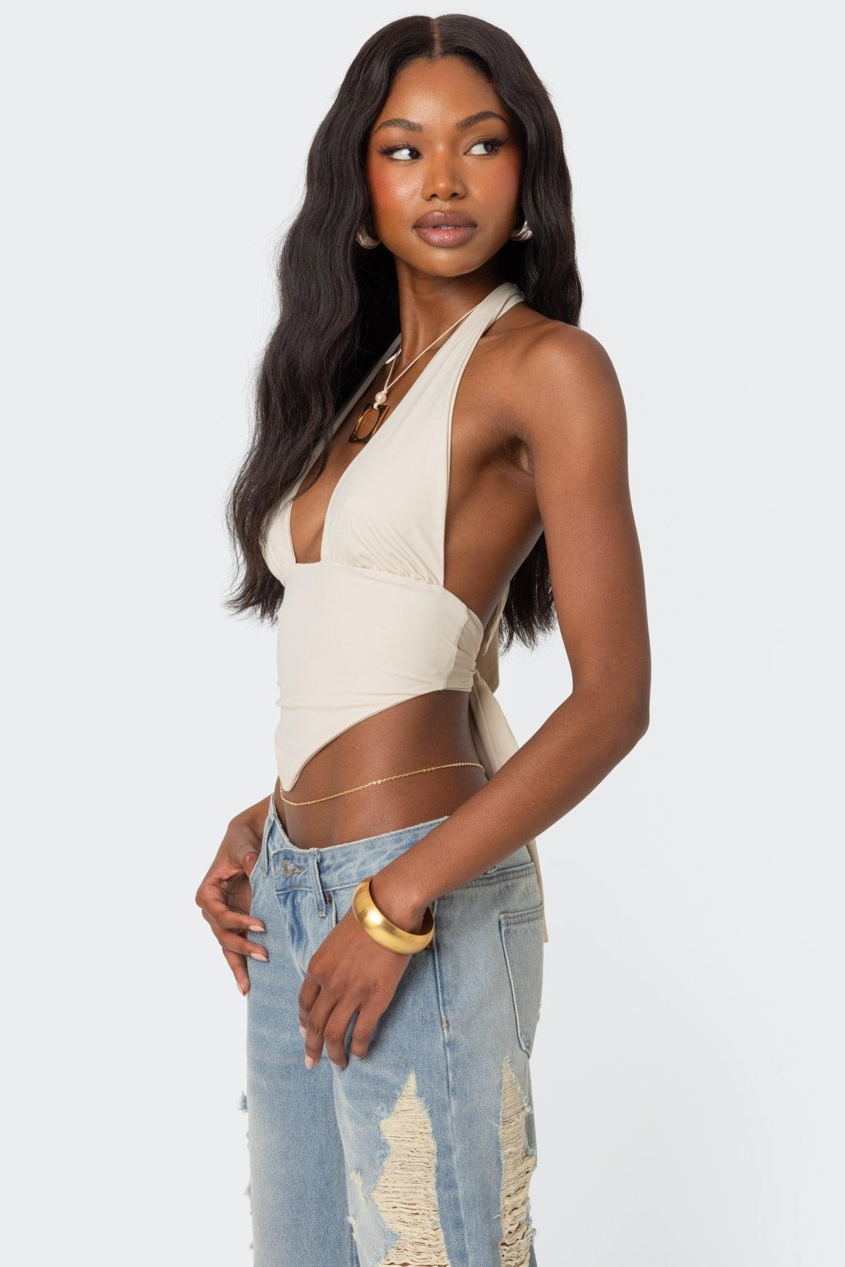 Open Back Triangle Halter Top Product Image