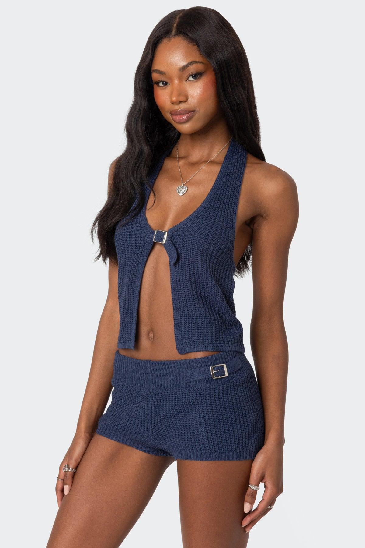 Weekender Belted Knit Halter Top Product Image