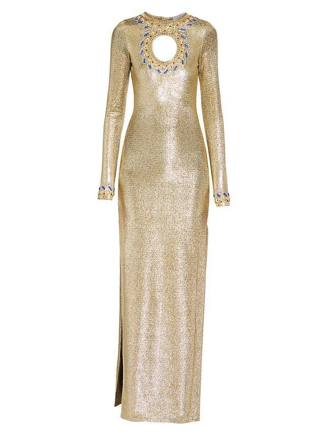 Womens Metallic Crystal-Embellished Cut-Out Gown Product Image