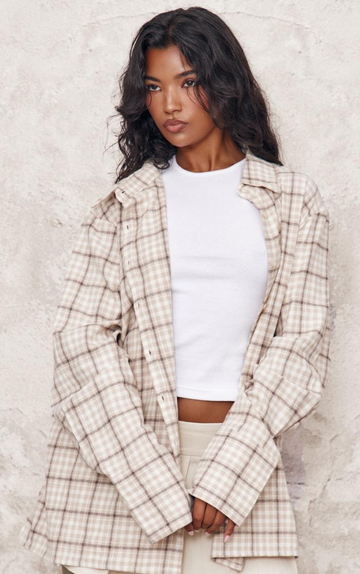 Beige Lightweight Check Oversized Shirt Product Image