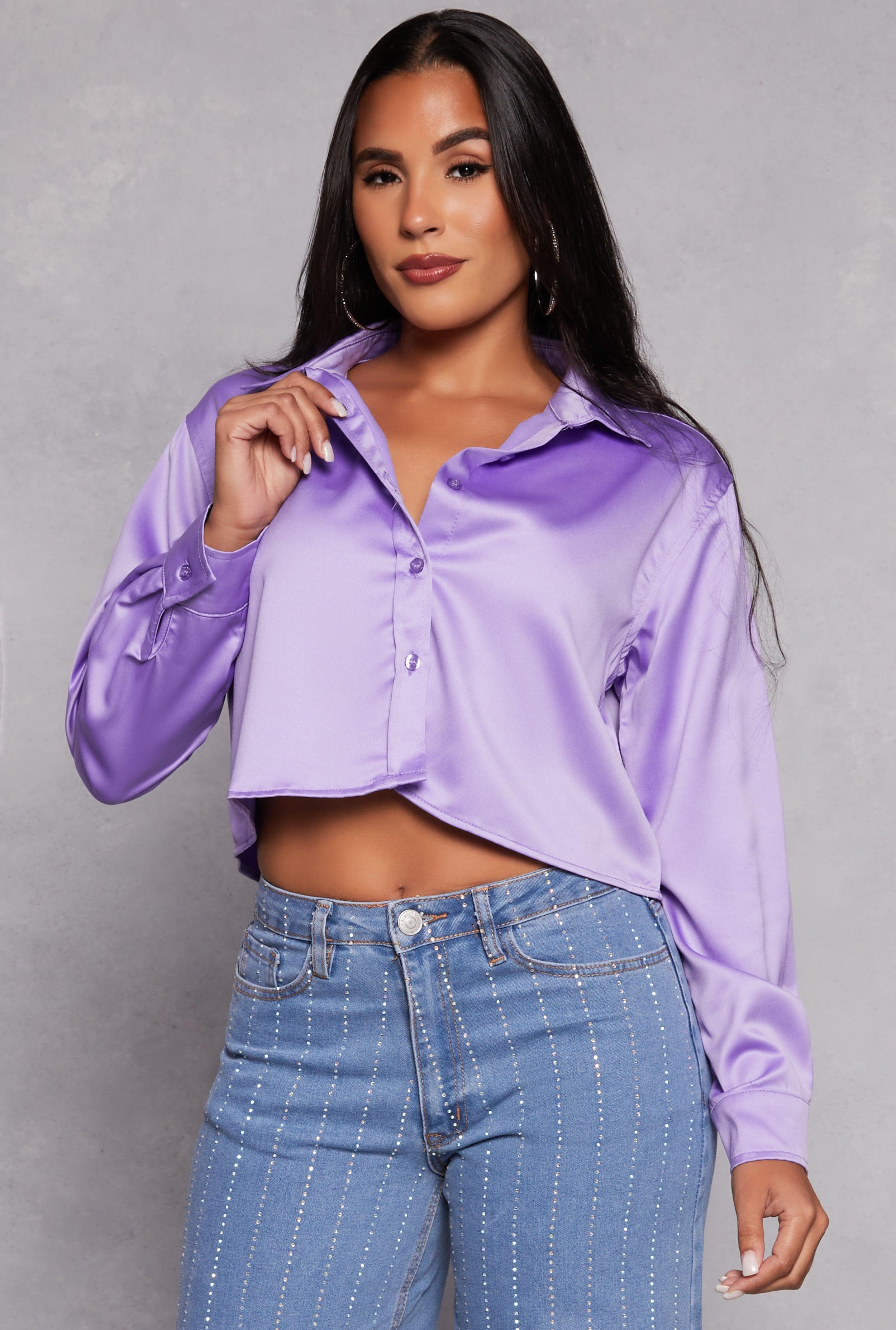 Womens Iris Satin Button Front Cropped Blouse Product Image