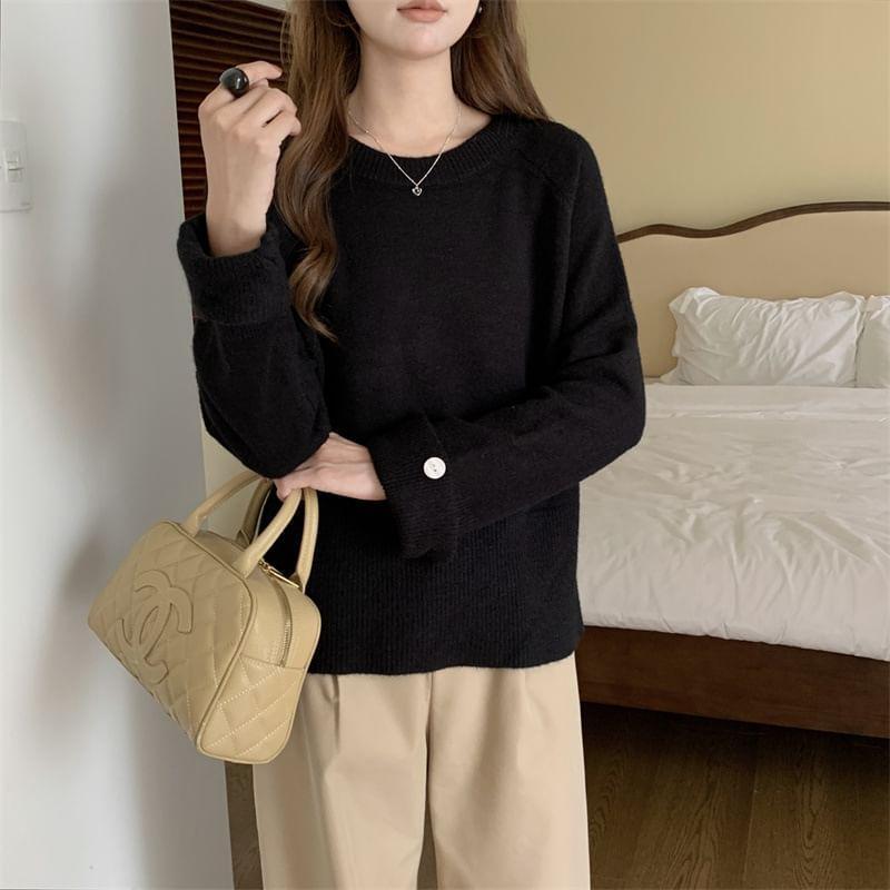 Long-Sleeve Crewneck Plain Knit Top product image