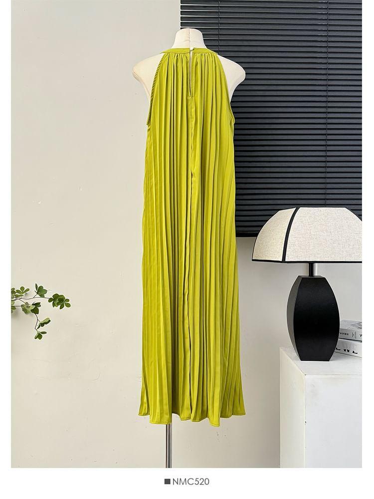 Sleeveless Pleated Halter Maxi Dress Product Image