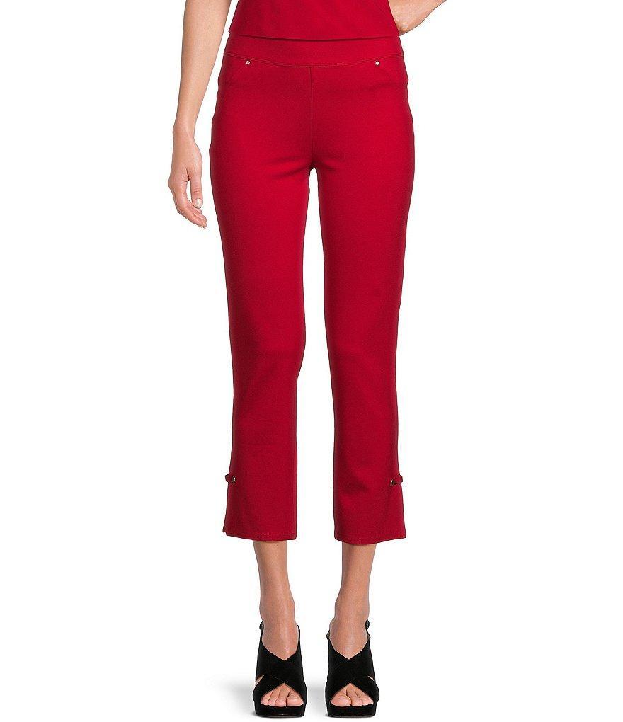 Slim Factor by Investments Ponte Knit Silver Rivets Slim Leg Pull-On Cropped Pants Product Image