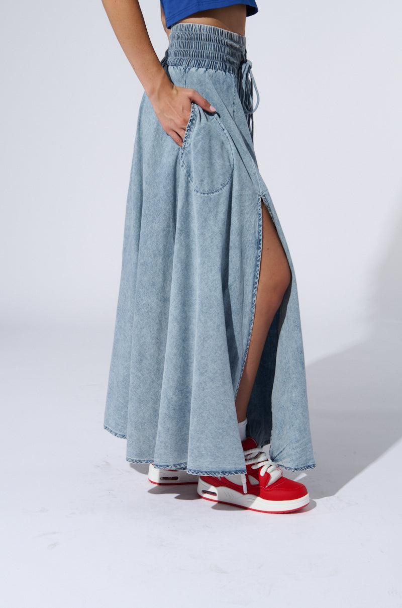 ALEX ACID WASH DENIM MAXI SKIRT Product Image