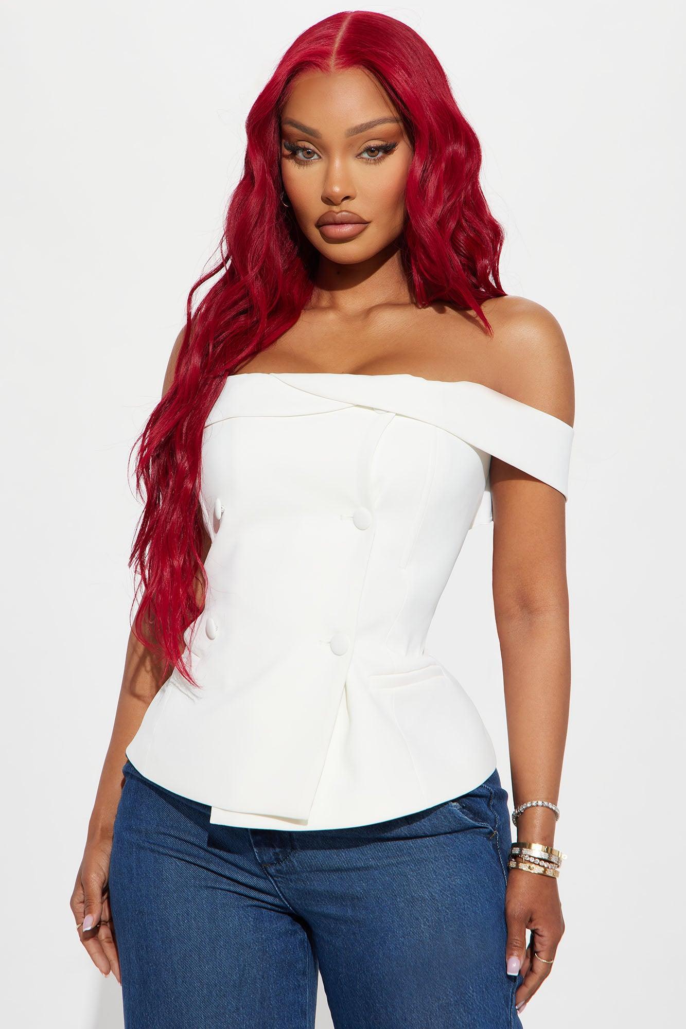 Aliah Double Breasted Top - White Product Image